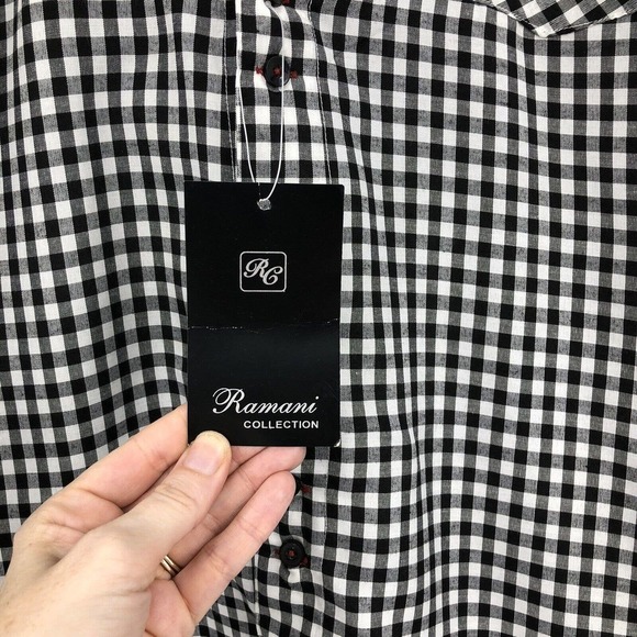 Ramani Button Up Shirt Men's Size 2XL Gingham Plaid Black & White Checked NWT - Picture 7 of 10